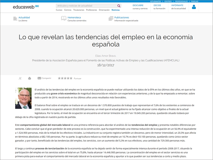 Art&iacute;culo sobre las tendencias de empleo publicado en educaweb
