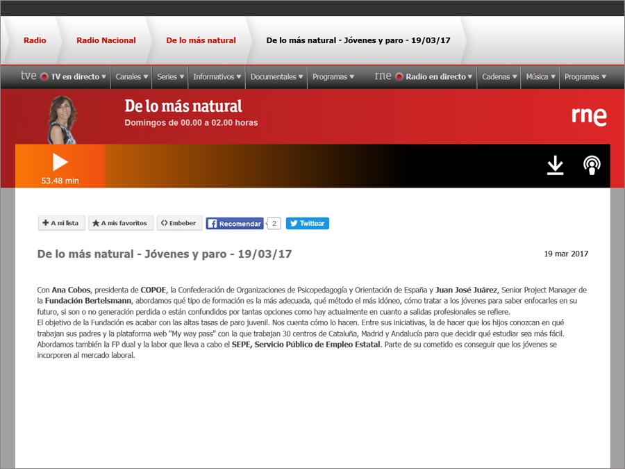 Ana Cobos participa en el programa "De lo m&aacute;s natural - J&oacute;venes y paro"