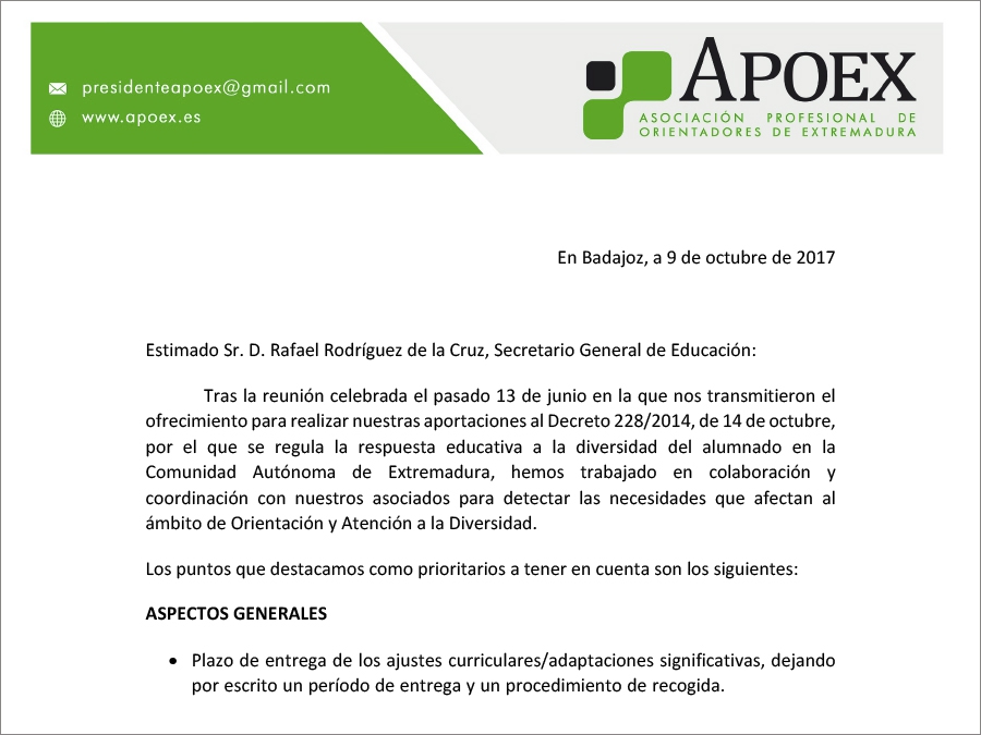 Propuestas definitivas presentadas por APOEX al Decreto de Inclusi&oacute;n en Extremadura