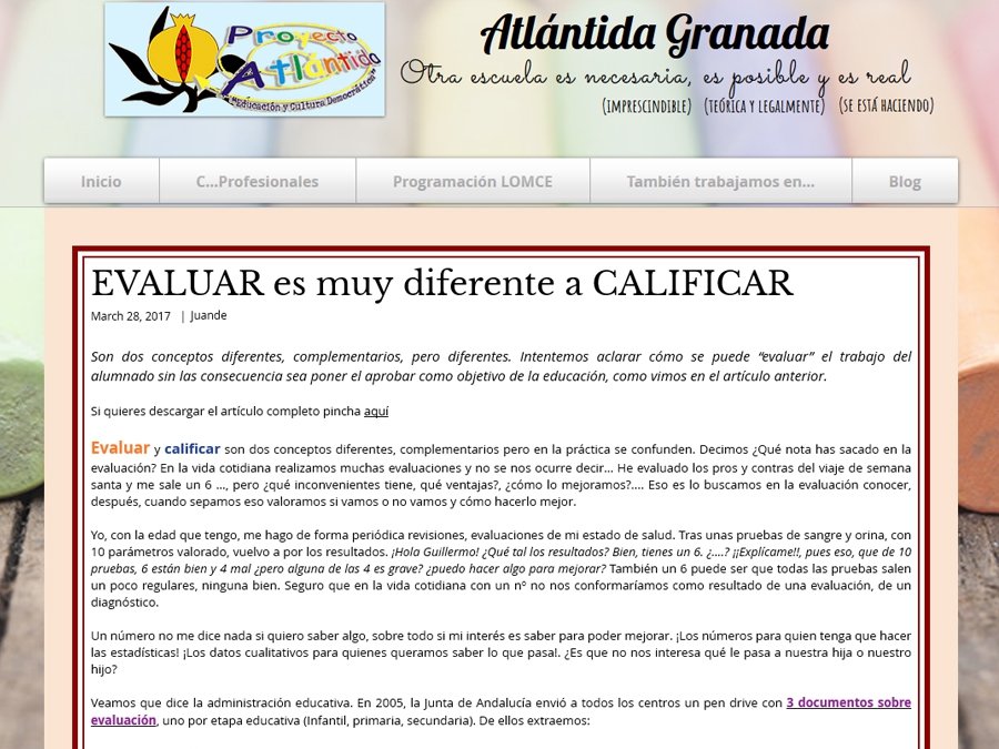 "EVALUAR es muy diferente a CALIFICAR", interesante art&iacute;culo de Juan de Dios Fern&aacute;ndez