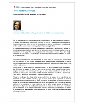 "Robo de la infancia, un da&ntilde;o irreparable", art&iacute;culo de Ana Cobos en el peri&oacute;dico Escuela