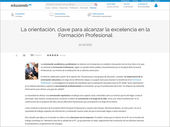 Art&iacute;culo publicado en educaweb sobre orientaci&oacute;n y Formaci&oacute;n Profesional