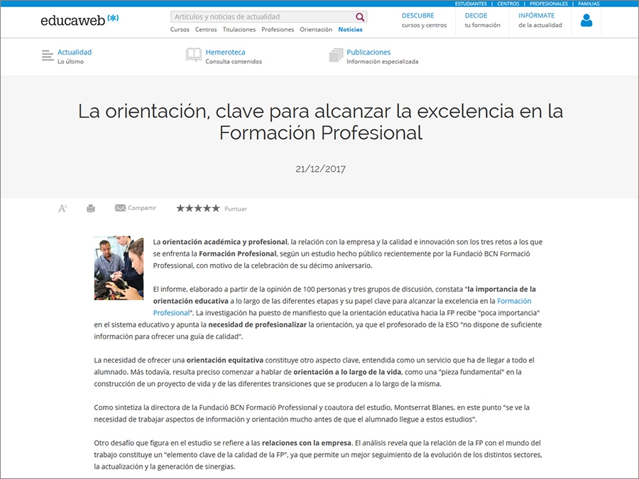 Art&iacute;culo publicado en educaweb sobre orientaci&oacute;n y Formaci&oacute;n Profesional